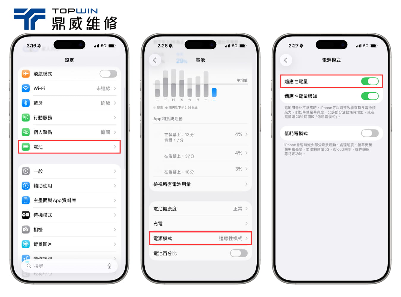 開啟適應性電量
