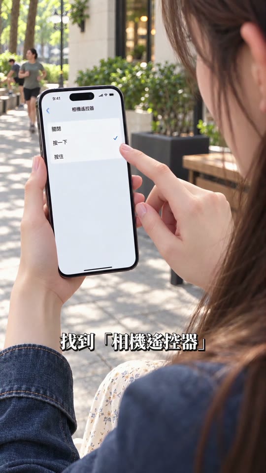 影片示意：在 AirPods 設定中找到相機遙控器並選擇按一下