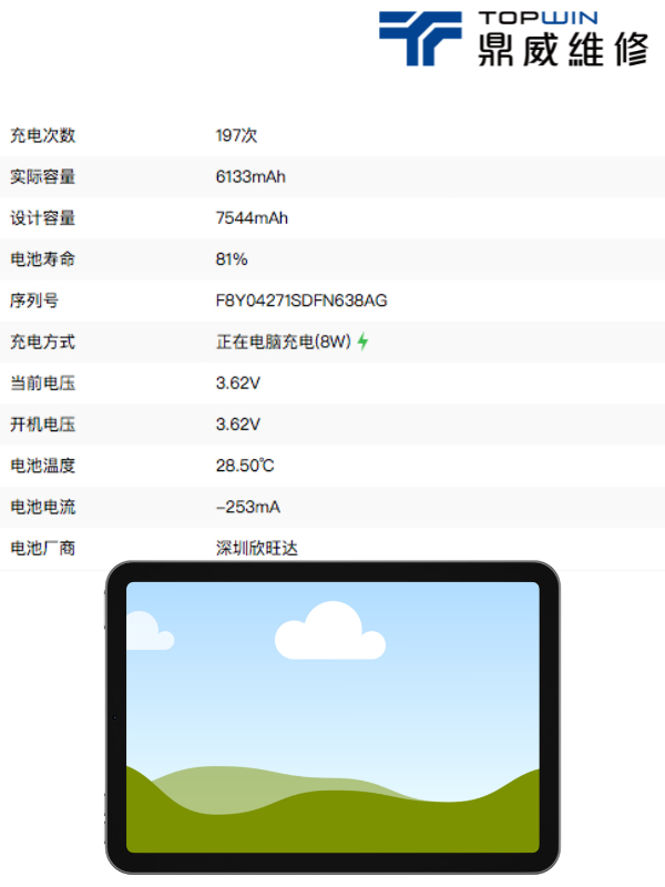 iPad Air 4 電池檢測顯示老化狀態