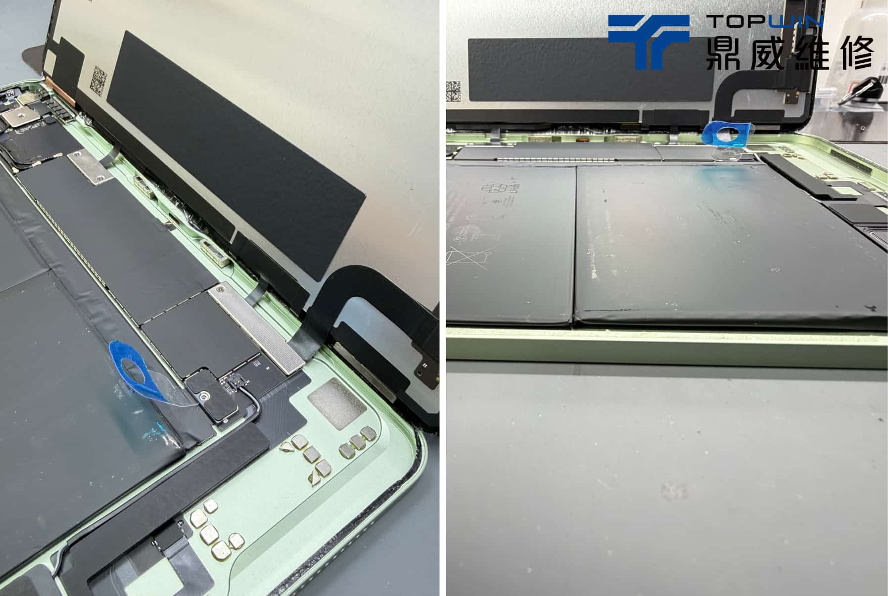 iPad Air 4 拆機後其中一側電芯出現膨脹