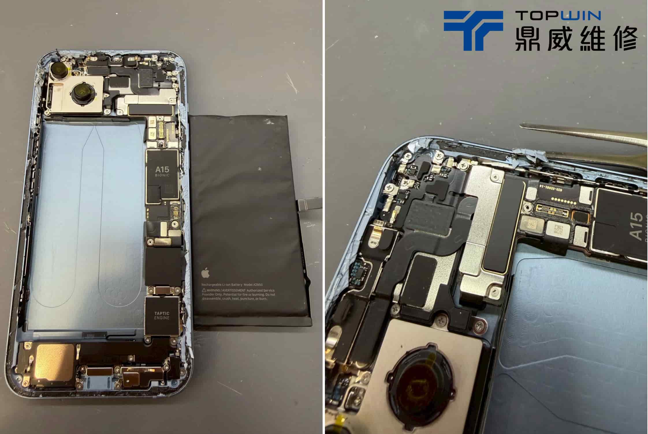 iPhone 14 Plus背板碎玻璃與防水膠清潔處理