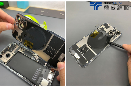 iPhone 15背板拆下後進行Qi無線充電排線移植
