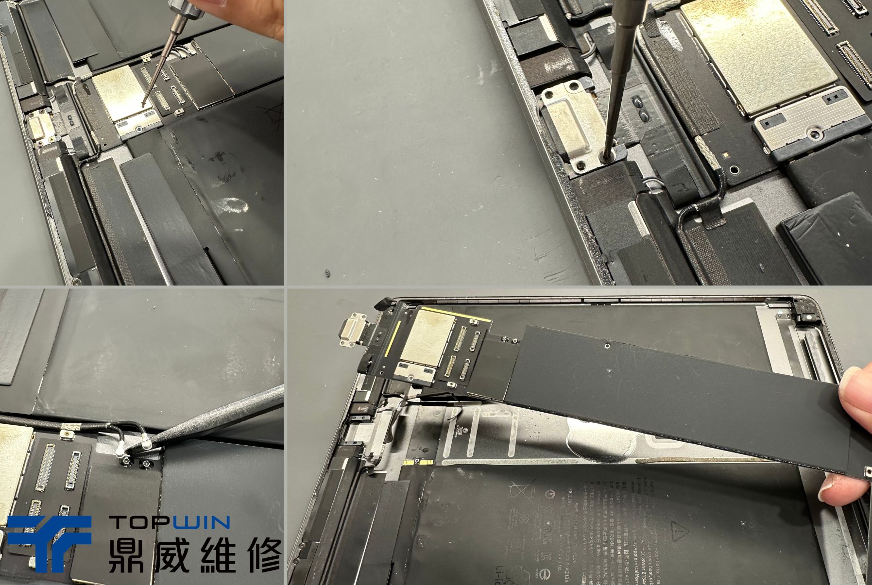 iPad Air 3 拆解主機板準備取出膨脹電池