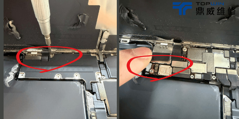 iPhone-解開電池鐵蓋螺絲並斷開電池排線
