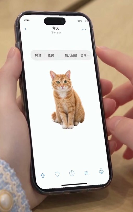 照片主體的選單出現加入貼圖,可將去背主體加入 Apple 貼圖選集